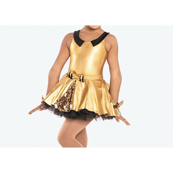Revolution Dancewear Jazz Costume Black Gold Sequin LEOTARD ONLY Child’s Large - Picture 1 of 9